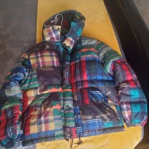 POLO RALPH LAUREN Water Repellent Aztec Patchwork Ripstop Hooded Puffer Jacket L